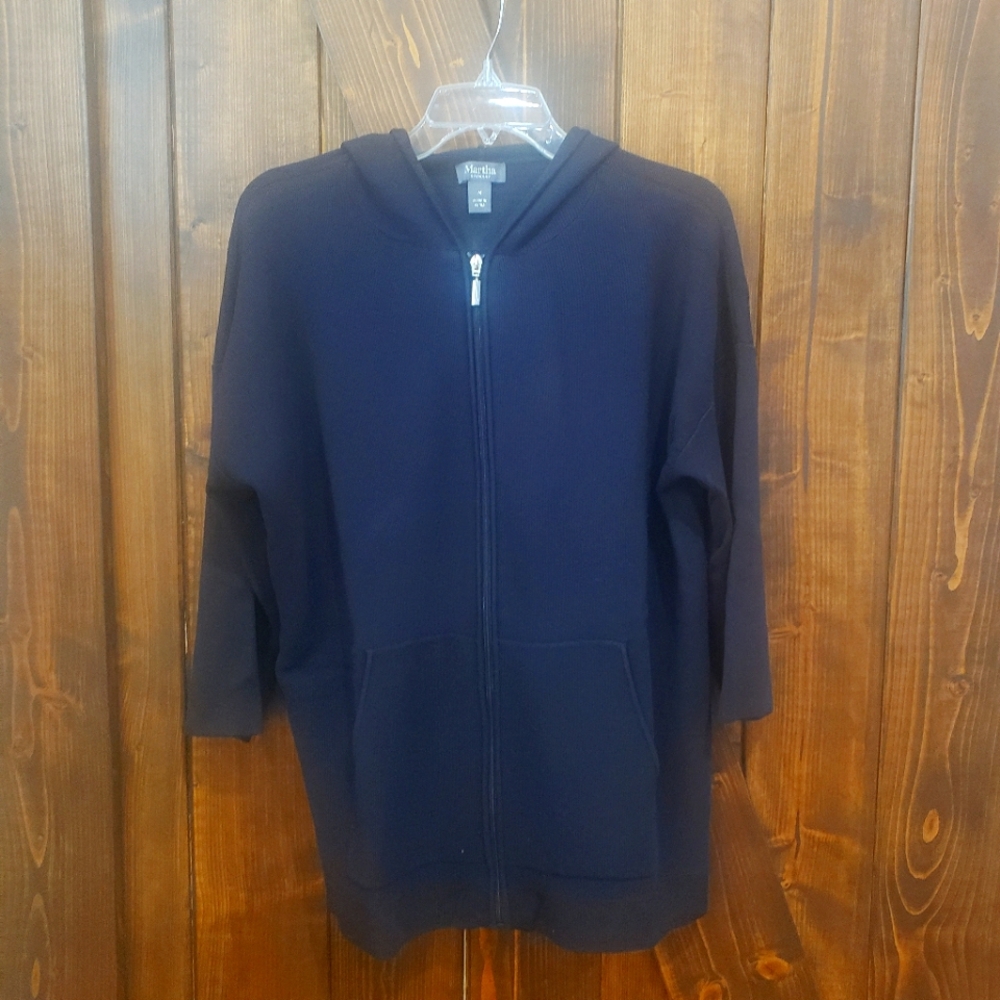 Martha Stewart Hi-Low Zip-Front Sweater with Hood